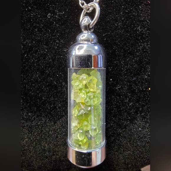 Peridot Crystal Chips Vial Pendant Necklace - Picture 4 of 7